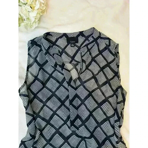 Lumiere Blouse Women's Large Blue White Stripes‎ Sheer Top Geometric - Picture 6 of 6